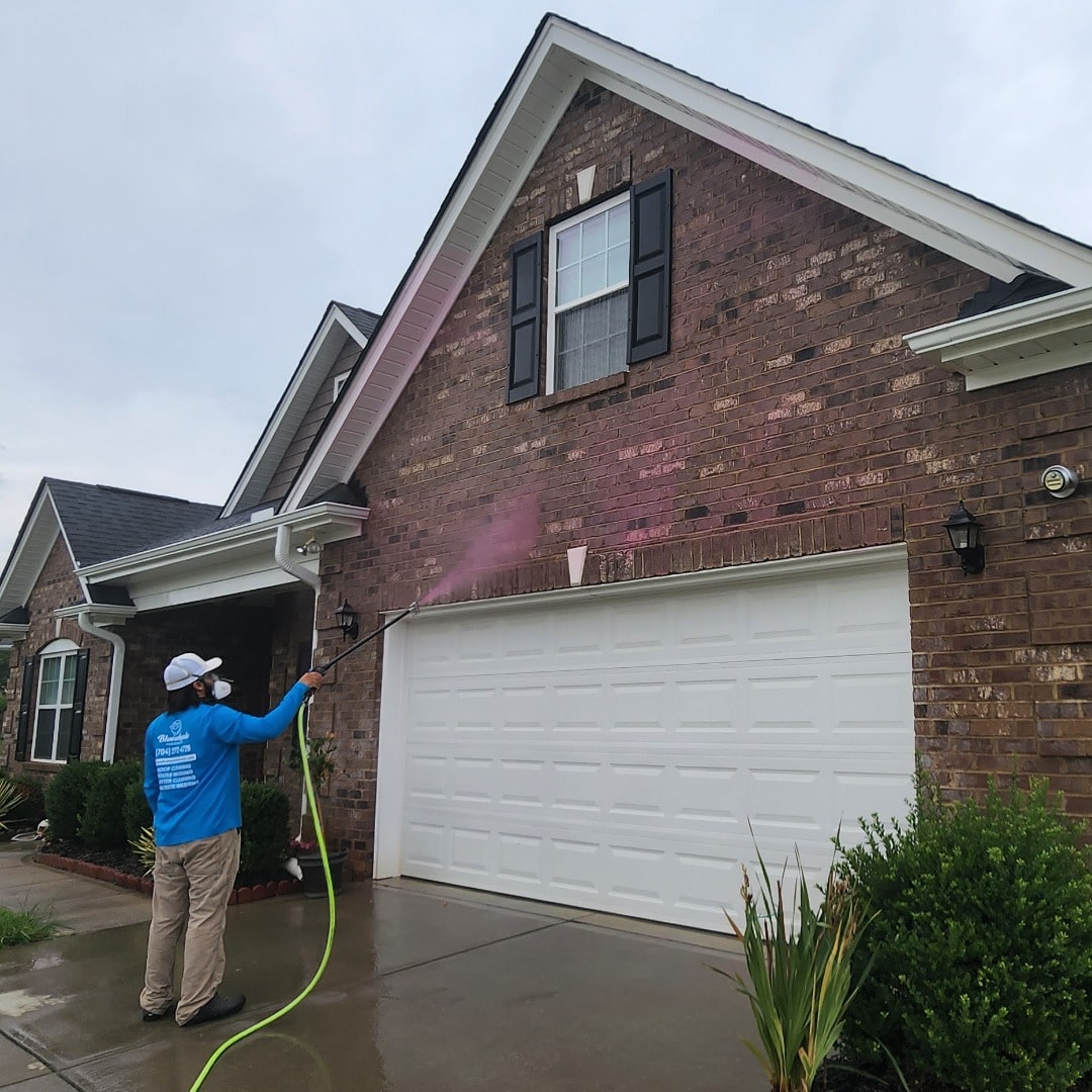 soft washing brick house in Charlotte